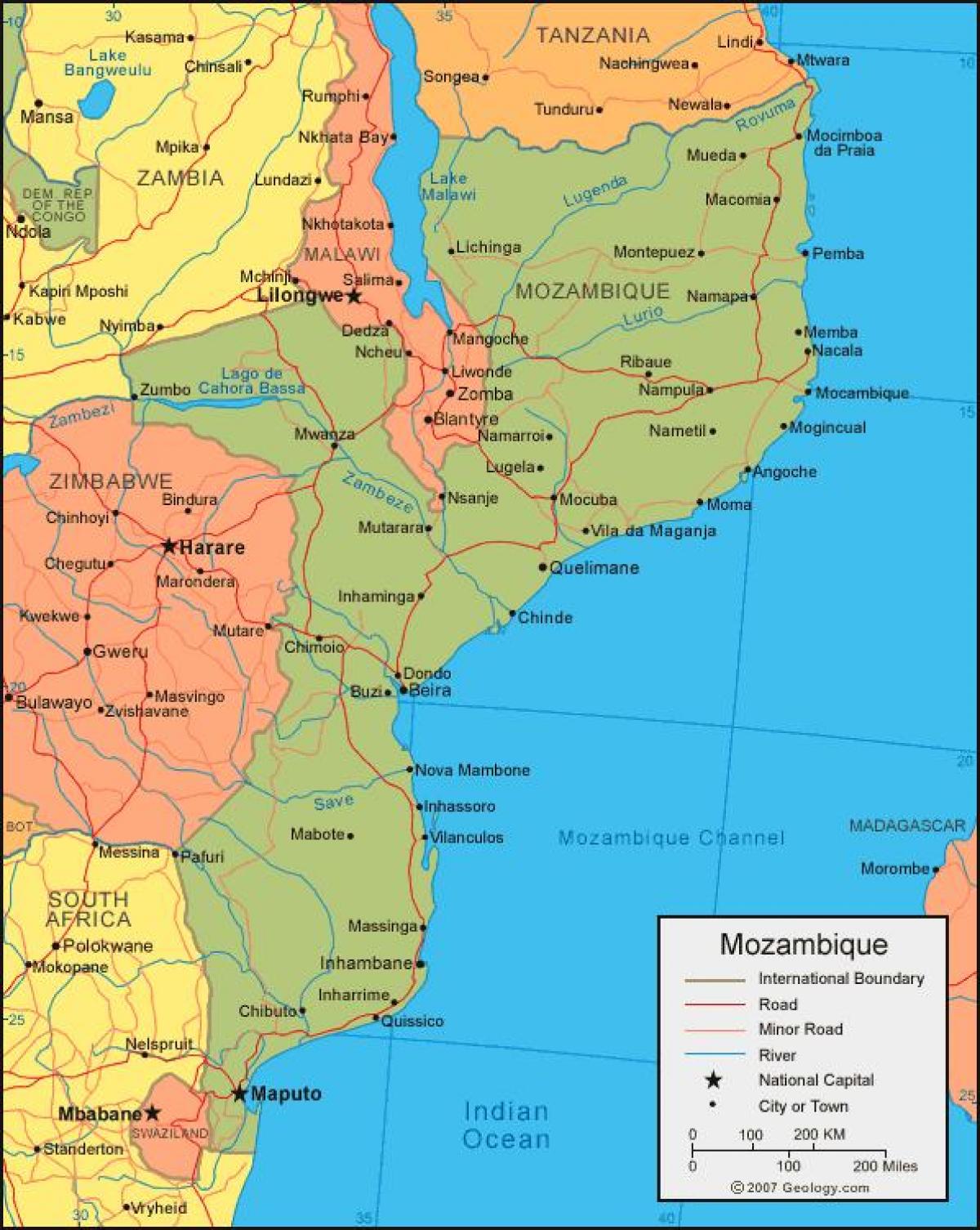 мапа обале Мозамбика 